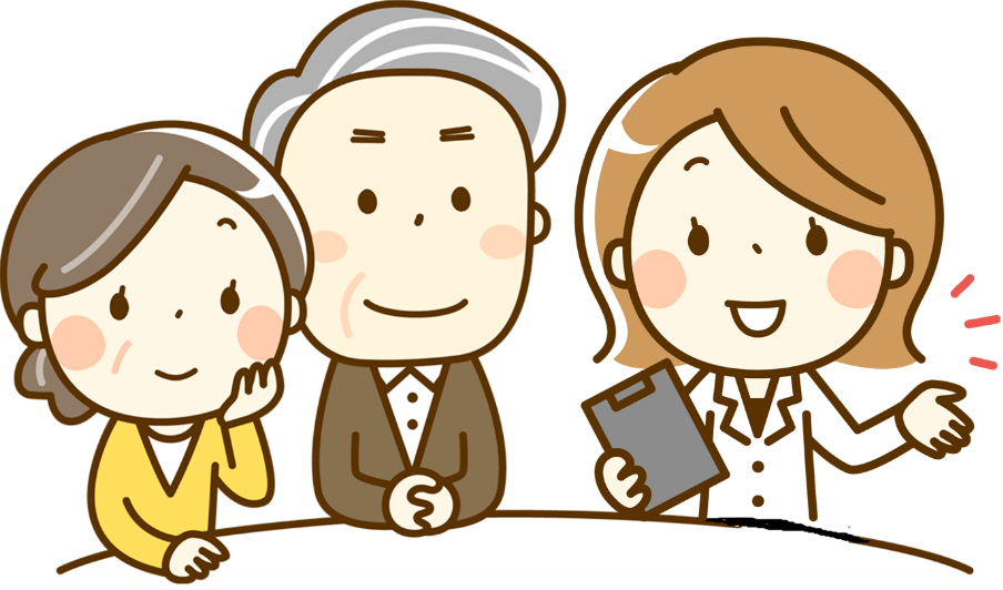イラスト:女性看護師が老夫婦に説明を行う様子
